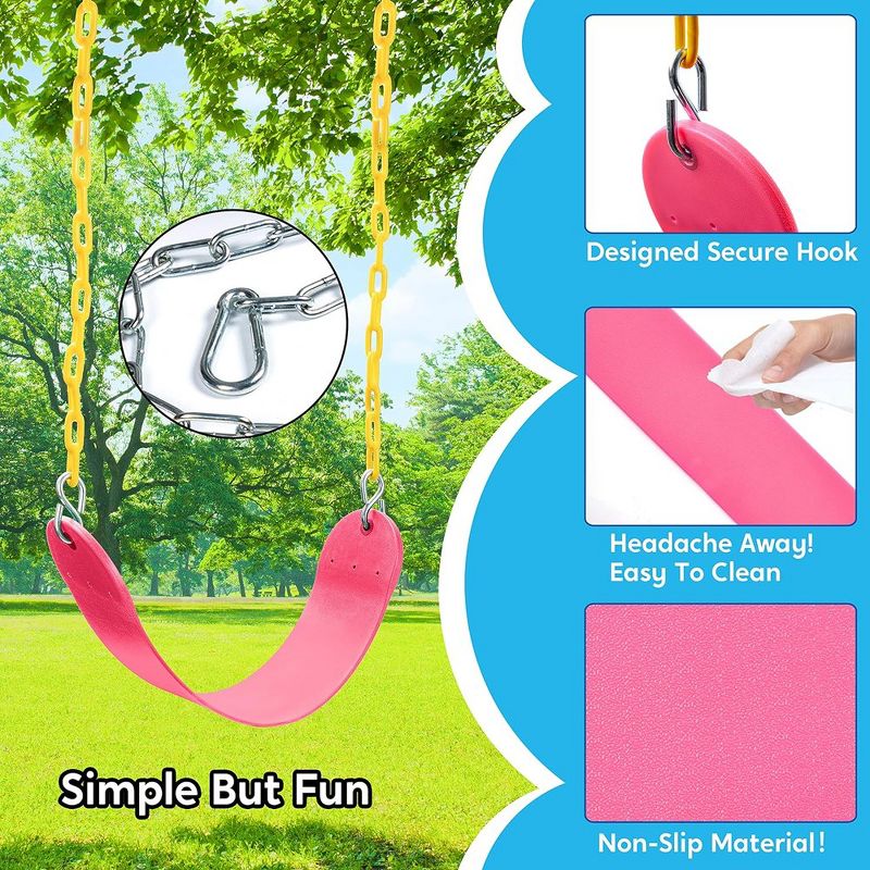 Syncfun 2 Packs Pink Heavy Duty Swing Seat, Swing Set Accessories Replacement with 4 Snap Hooks for Kids Outdoor Play, 2 of 8