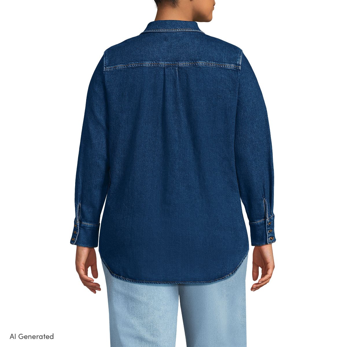 Lands' End Women's Soft Denim Twill Button Front Shirt - thumbnail 2