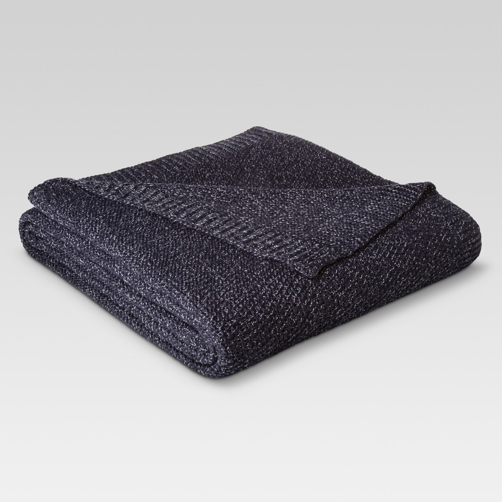 Twin Sweater Knit Bed Blanket Navy/Sour Cream - Threshold was $39.99 now $27.99 (30.0% off)