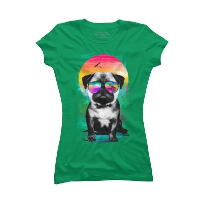Junior's Design By Humans Summer Pug By clingcling T-Shirt