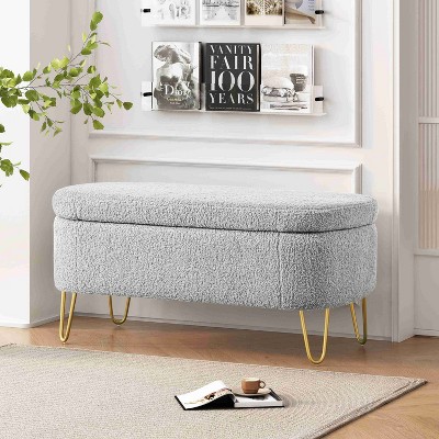 CAVINAS Velvet Storage Ottoman Bench with Firm Turned Wood Legs,Upholstered Storage Ottoman,Storage Benches for Living Room,Bedroom