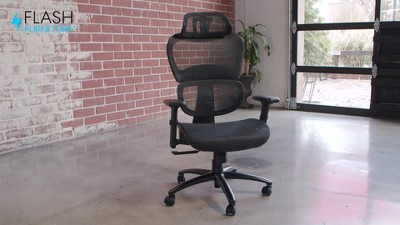 Contemporary High-Back Swivel Mesh Office Chair with Adjustable Arms in Black