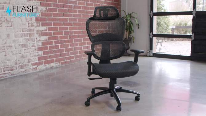 Flash Furniture Ergonomic Mesh Office Chair with 2-to-1 Synchro-Tilt, Adjustable Headrest, Lumbar Support, and Adjustable Pivot Arms, 2 of 14, play video