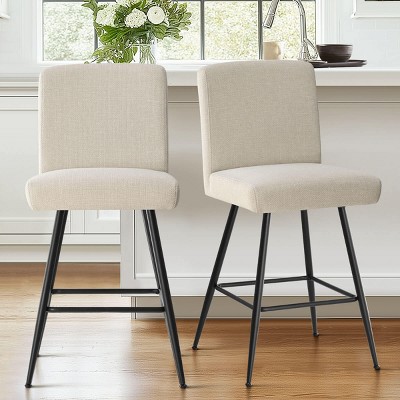 Counter Height Bar Stool Set of 2,Upholstered Linen Counter Stool,27 Inch Stool With Linen Back for kitchen Island-Tanpinhause