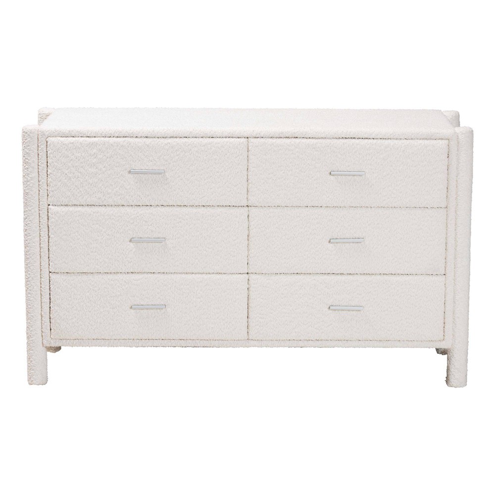 Baxton Studio Laria Teddy Bear Fabric 6 Drawer Dresser White