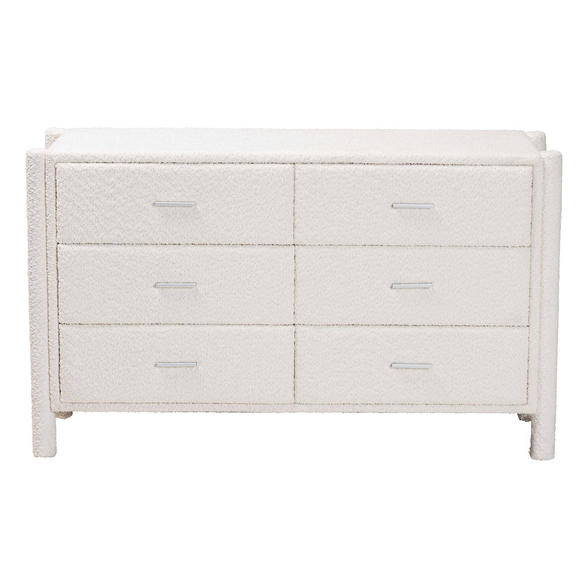 Baxton Studio Laria Teddy Bear Fabric 6 Drawer Dresser White