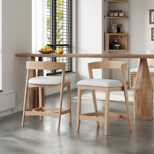 Christopher Knight Home Lian Mid-century Modern Rubberwood Upholstered Counter Stools with Curved Backrest (Set of 2) - 1 of 4