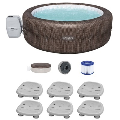 Bestway Coleman St Moritz AirJet Inflatable Hot Tub with EnergySense Cover and 6-Pack of SaluSpa Underwater Non-Slip Spa Seat with Adjustable Legs
