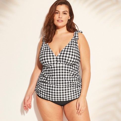 Women's Plus Size Tie Shoulder Tankini Top