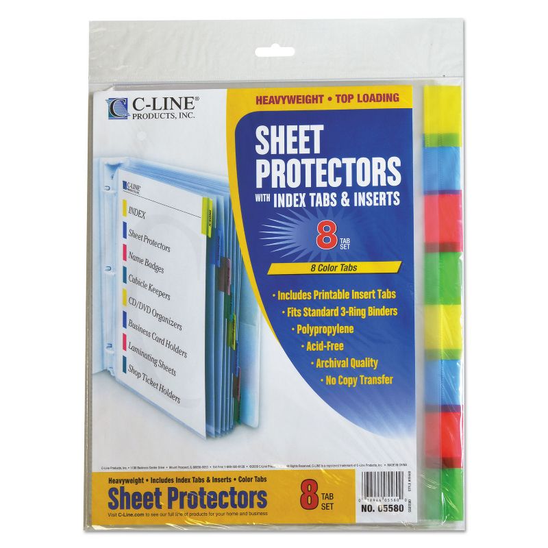 C-Line Sheet Protectors with Index Tabs Assorted Color Tabs 2" 11 x 8 1/2 8/ST 05580, 1 of 5