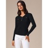 INSPIRE CHIC Women's Long Sleeve V Neck Button Decor Elegant Ribbed Knit Tops - 2 of 4