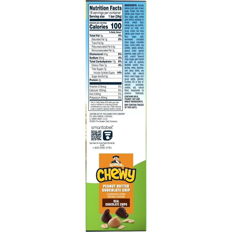 Quaker Chewy Peanut Butter Chocolate Chip Granola Bars - 15.2oz/18ct, 3 of 10