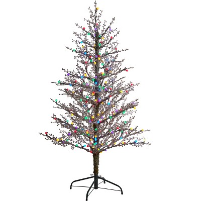 Nearly Natural 5-ft Frosted Berry Twig Artificial Christmas Tree with 200 Multicolored Gum Ball LED Lights and 386 Bendable Branches