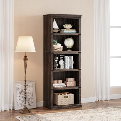 5 Tier Bookcase, Farmhouse Book Shelf with Storage, Tall Book Case Wooden 5 Shelf Bookcase