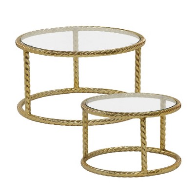 2pc 22"/28" Metal Rope Side Tables Gold - Sagebrook Home