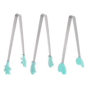 Unique Bargains Stainless Steel Silicone Tips Heart Hand Glove Shape Mini Food Tongs 3 Pcs - 1 of 4