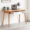 Okak 47.2IN Minimalism Solid Wood Computer Desk, Standing Desk with 2 Drawers, Office Desk for Living Room, Reading Room, Study, Natural - 2 of 4