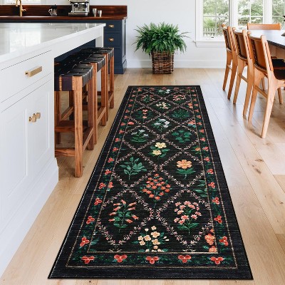 GustoWave Vintage Various sizes Floral Washbale Floor Cover Area Rug for Bedroom, Living Room, Black