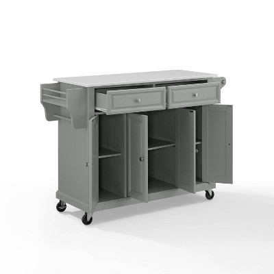 Gray Granite Top Kitchen Cart with Storage and Spice Rack