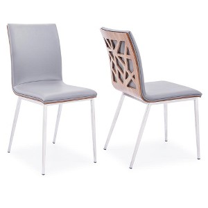 Armen Living,Crystal Dining Chair in Brushed Stainless Steel finish with Grey Faux Leather and Walnut Back - Set of 2 - 1 of 4