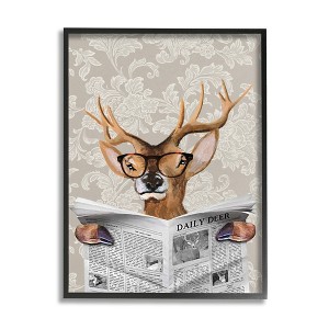Stupell Industries Deer Reading Newspaper With Big Glasses Framed Giclee Art - 1 of 4