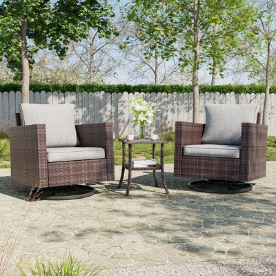 Sonkuki 3-Piece Patio Chair Set Swivel Rocking Chair Set Side Table Suiting Backyard, Poolside and Patio