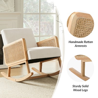 Set Of 2 Adena Rocking Accent Chair With Rattan Arms Karat Home Beige   GUEST 599f2e75 22ac 440e 8ff1 133de7688957