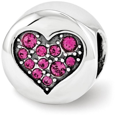 Black Bow Jewelry Sterling Silver with Dark Pink Crytals July Heart Passion Bead Charm