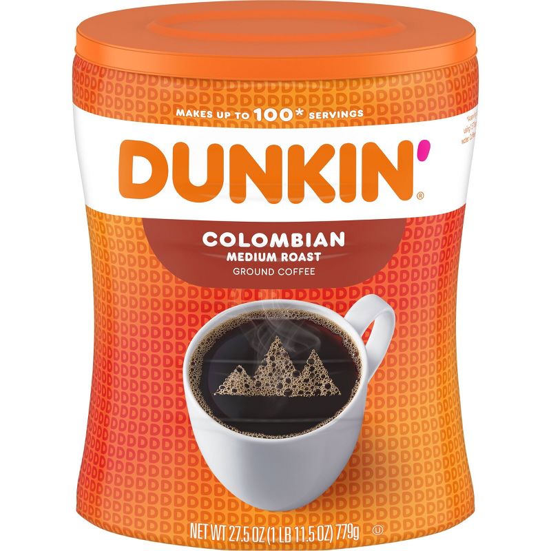 Dunkin Canister Colombian Medium Roast Coffee - 27.5oz, 1 of 8