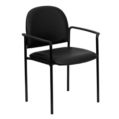 Waiting Room Chair Black Vinyl Stackable Office Chair with Arms & Metal Frame 