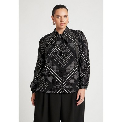 ELOQUII Women's Plus Size Printed Tie Neck Blouse