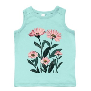 The Juniper Shop Pink Daisies Watercolor Toddler Tank - 5/6T - Seafoam - 1 of 4