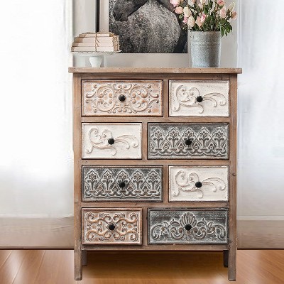 Rustic Black Farmhouse 8-Drawer Carved Accent Chest
