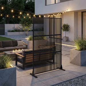 72"H Black 3-Panel Woven Room Divider Decorative Metal Privacy Screen Garden Arbor Freestanding Patio Trellis - 1 of 4