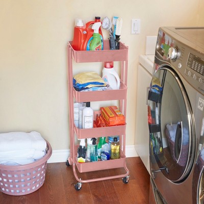 Blush Pink 4-Tier Metal Rolling Utility Cart