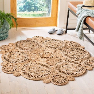 Natural Jute Hand-Woven Round Boho Area Rug