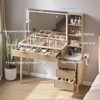 Makeup Vanity Desk with Mirror, Fluted Large Dressing Table with 4 Drawer & Open Storage Shelves, Makeup Vanity Table with Glass Tabletop for Bedroom - 3 of 4