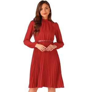 Allegra K Women's Work Long Sleeve Pleated Midi Shirt Dress - 1 of 4