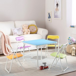 VECELO Kids Folding Activity Table & Chairs with Soft Padded Cushion, Foldable & Portable, Colorful - 1 of 4