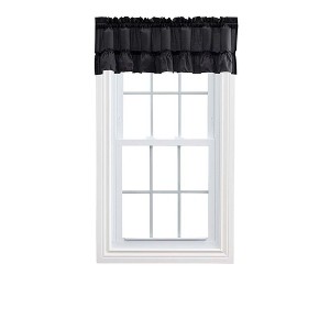 Ellis Stacey Solid Color Window 1.5" Rod Pocket High Quality Fabric Ruffled Filler Valance 54"x13" Black - 1 of 4