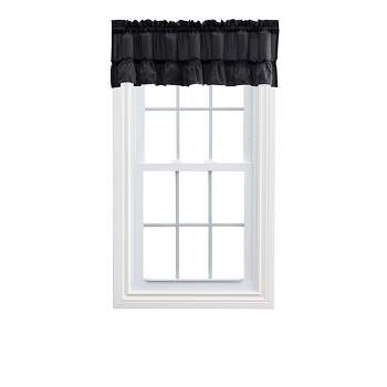 Ellis Stacey Solid Color Window 1.5" Rod Pocket High Quality Fabric Ruffled Filler Valance 54"x13" Black