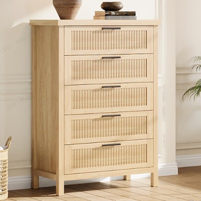 Dresser for Bedroom Rattan Chest of Dressers Tall Dresser for Closet with Drawers Boho Night Stand Large