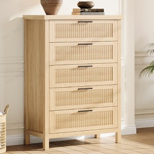 Dresser for Bedroom Rattan Chest of Dressers Tall Dresser for Closet with Drawers Boho Night Stand Large - 1 of 4