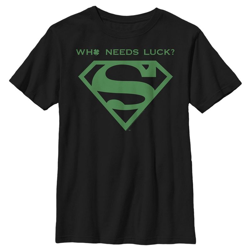 Boy's Superman St. Patrick's Day Who Needs Luck? T-Shirt, 1 of 6