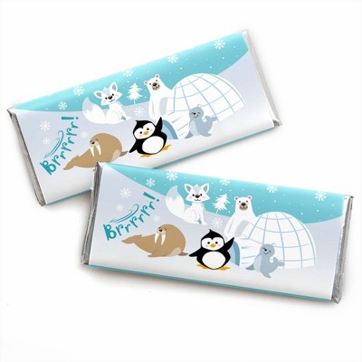 Big Dot of Happiness Arctic Polar Animals - Candy Bar Wrapper Winter Baby Shower or Birthday Party Favors - Set of 24