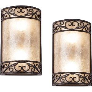 John Timberland Rustic Wall Light Sconces Set of 2 Walnut Brown Hardwired 12 1/2" High Fixture Natural Mica Bedroom Bathroom - 1 of 4