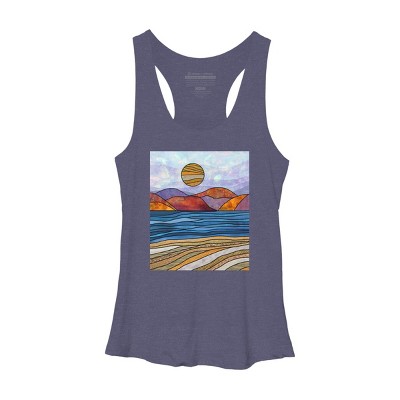 Women's Design By Humans Beach Landscape Stain Glass By Maryedenoa Racerback Tank Top
