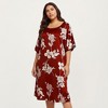 Anna-Kaci Lounge Women's PLus Size Satin Nightgown with Allover Floral Print Relaxed Fit Scoop Neckline and Flowing Short Sleeves - 3 of 4