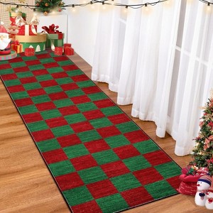 GustoWave Grid Pattern Washable Christmas Area Rug Indoor Floor Cover for Xmas Holiday Decoration, Red+Green - 1 of 4