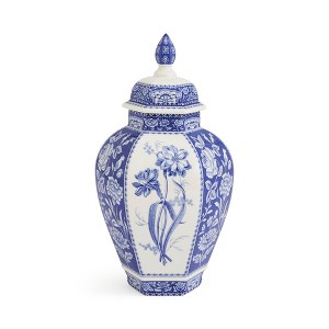 Spode Blue Italian Porcelain Vase - 15.5 Inch Statement Jar with Floral Motifs & Lid - Blue & White Classic European Style - 1 of 4